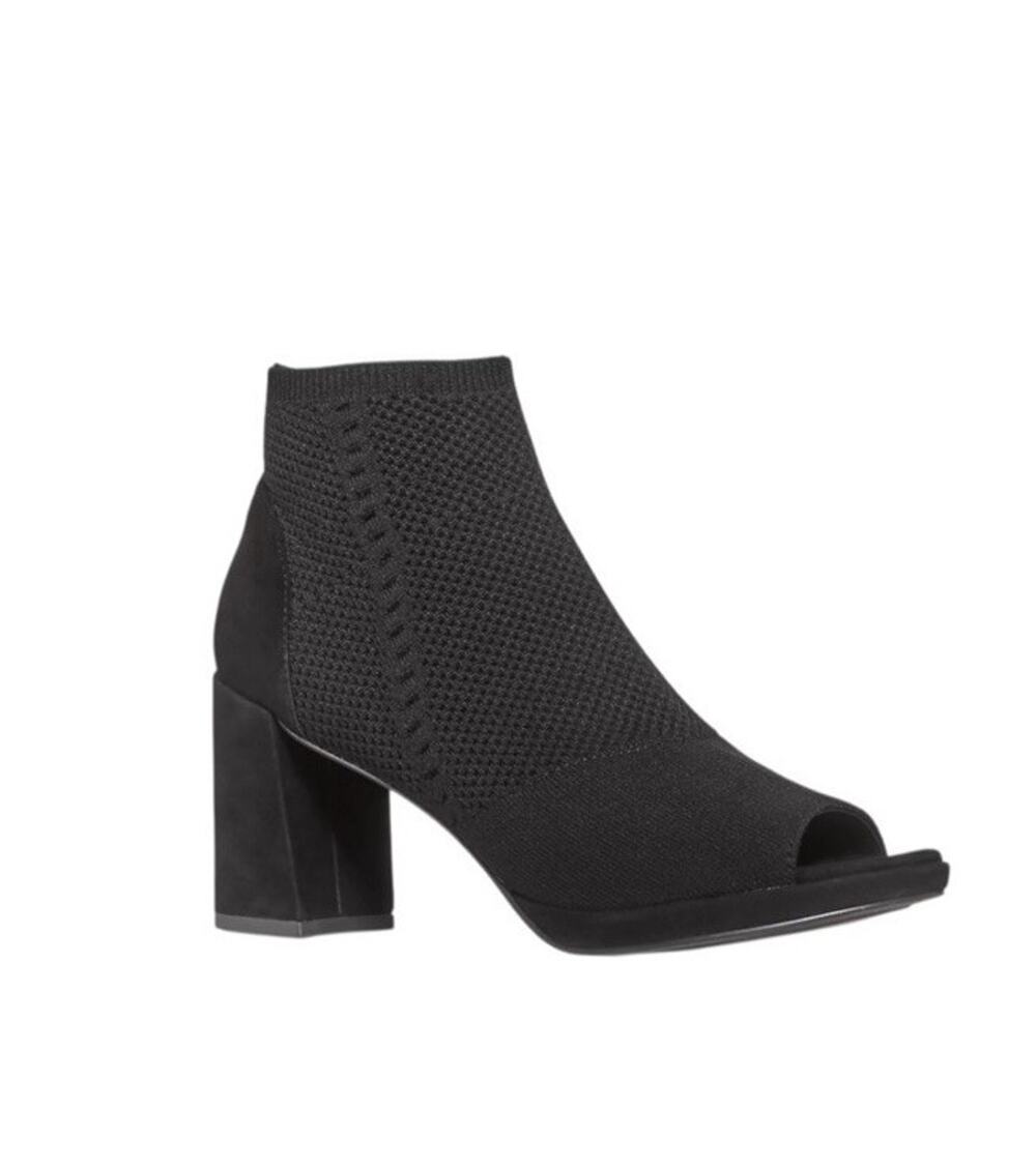 Eileen Fisher Croft Booties Womens 8 Black Knit Peep Toe Suede Block Heel
